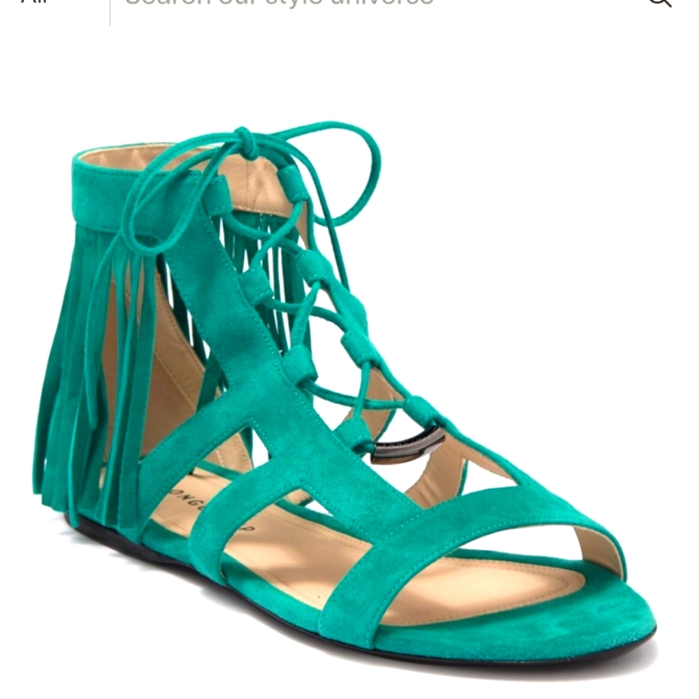 NWOB Longchamp Ghillie Lace-Up Tassel Suede Gladiator Sandal Size 38